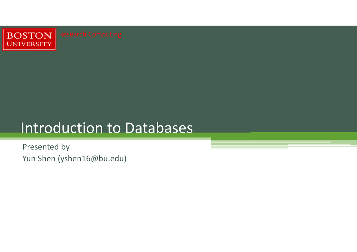 Introduction To Databases - CAS CS460 A1 - BU - Studocu