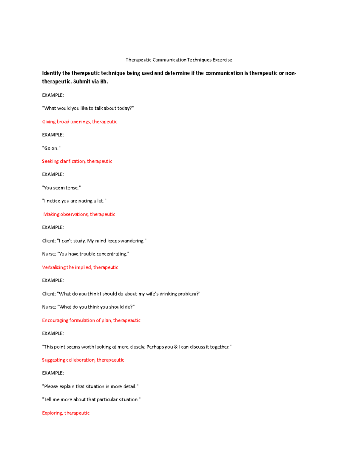 BH Therapeutic Communication Questions - Therapeutic Communication ...