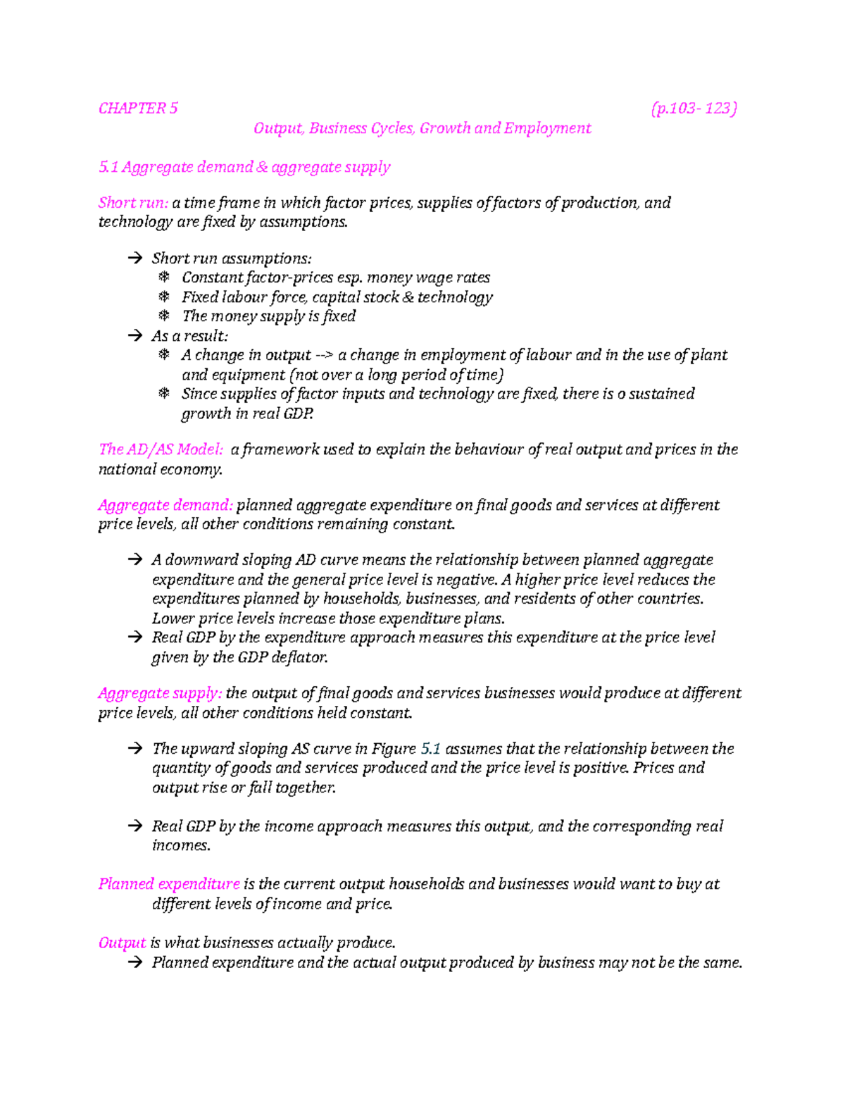 Chapter 5- Output, Business Cycles, Growth and Employment (p.103- 123 ...