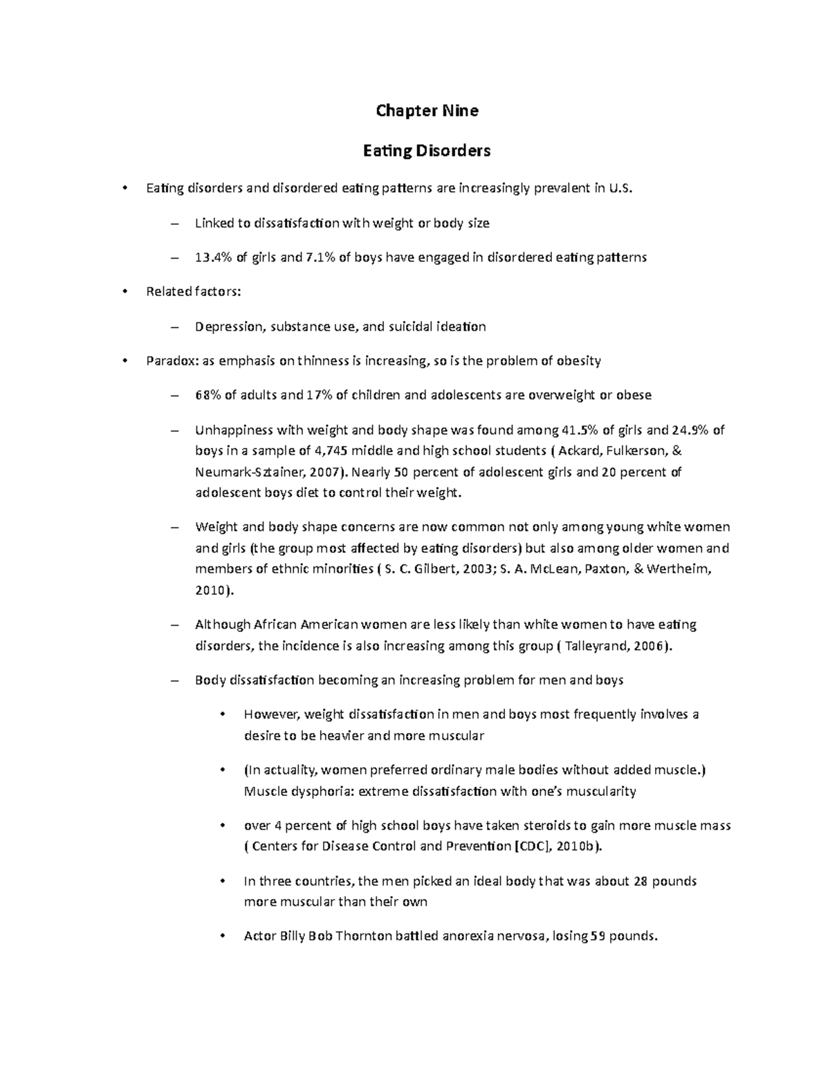 Chapter 9 Overview - Chapter Nine Eating Disorders Eating disorders and ...