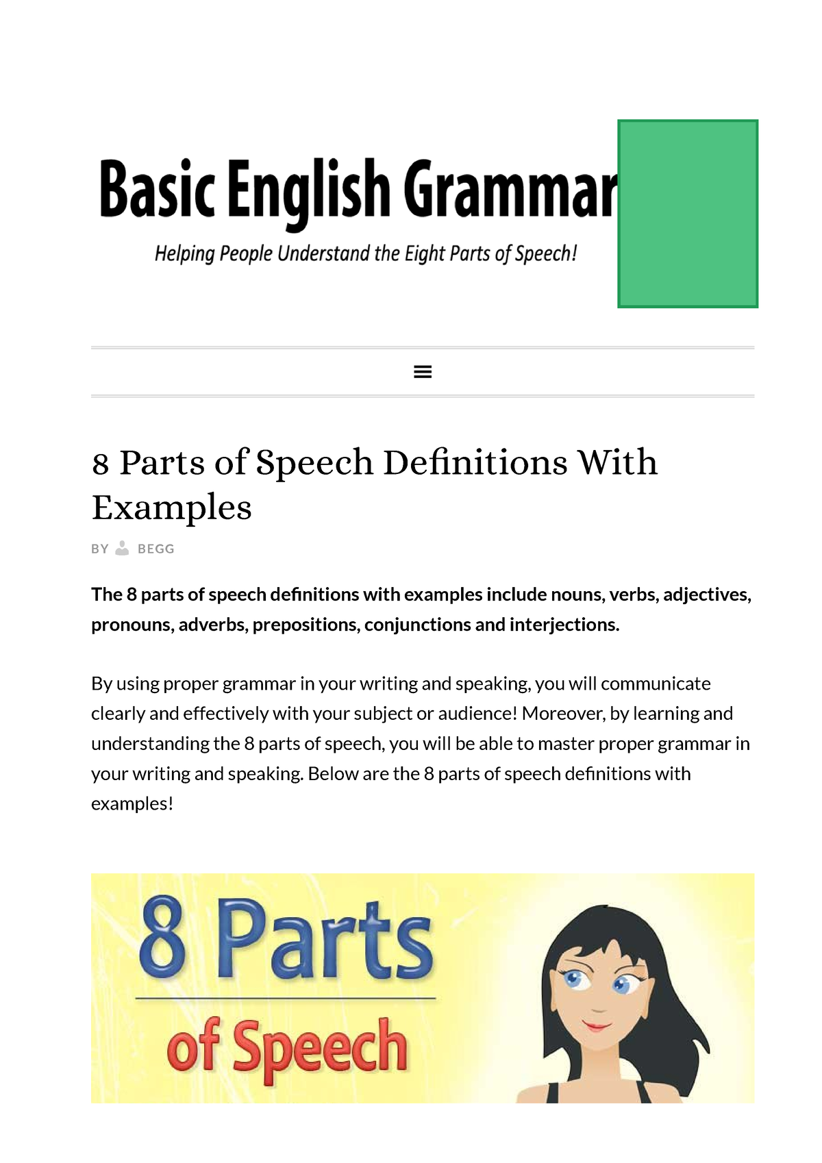 8 Parts of Speech in English Grammar