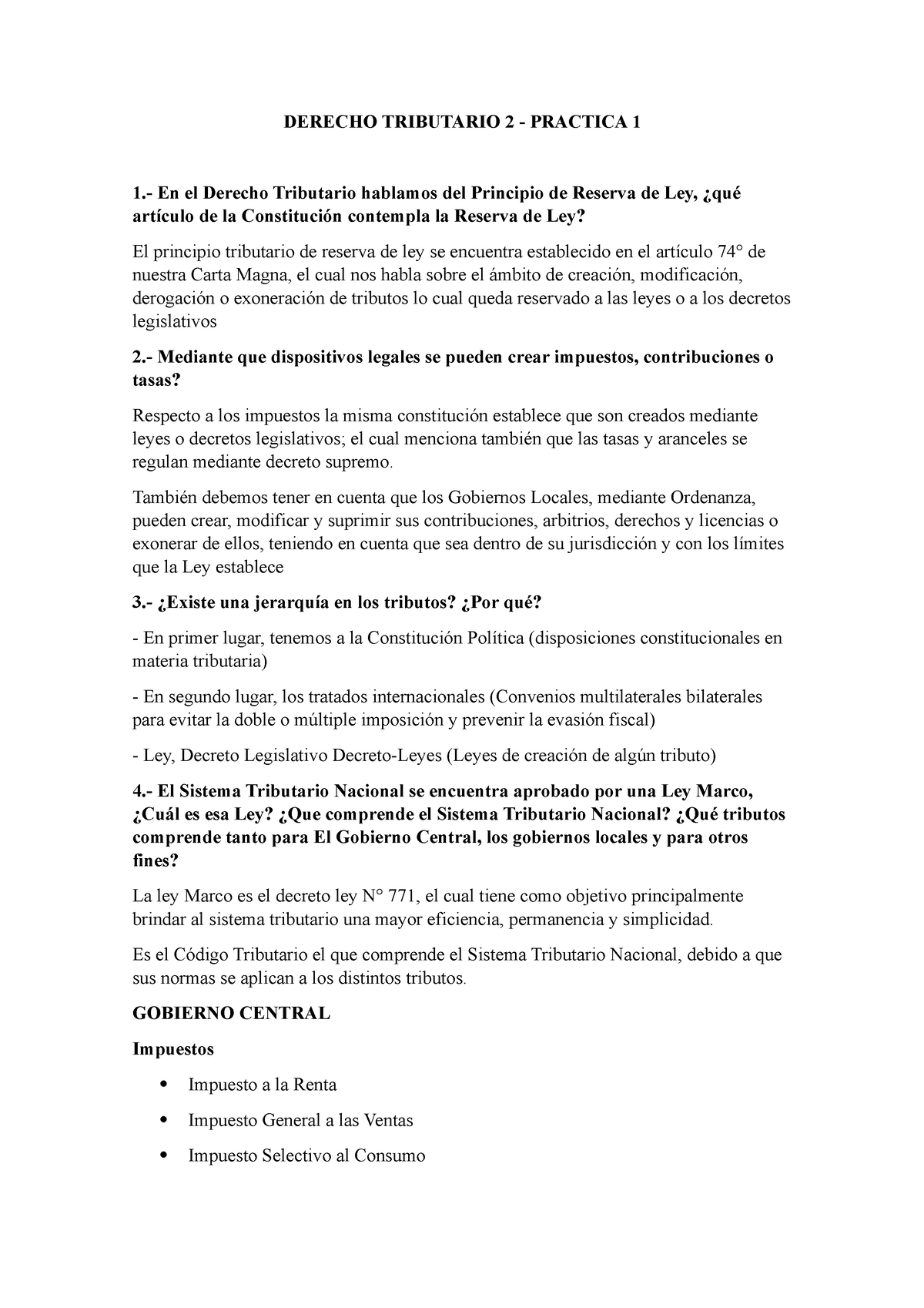 Derecho Tributario 2 - Practica 1 - DERECHO TRIBUTARIO 2 - PRACTICA 1 1 ...