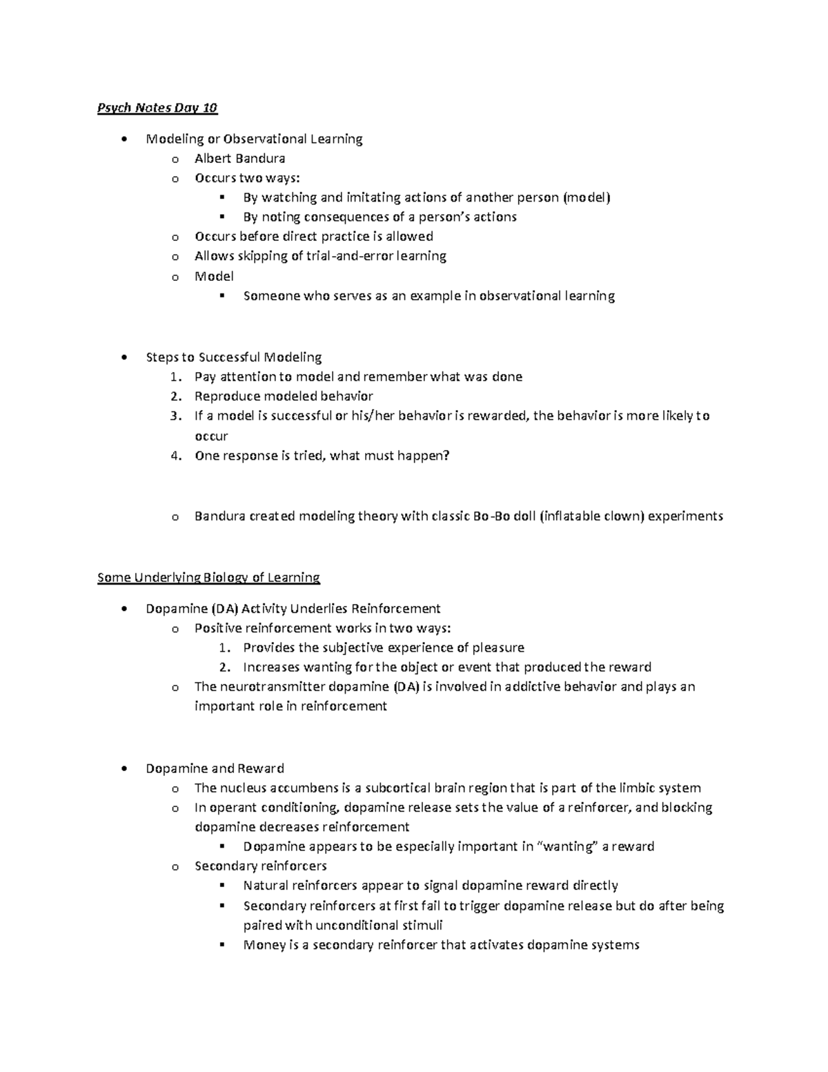 Psych Notes DAY 10 - Psych Notes Day 10 Modeling or Observational ...