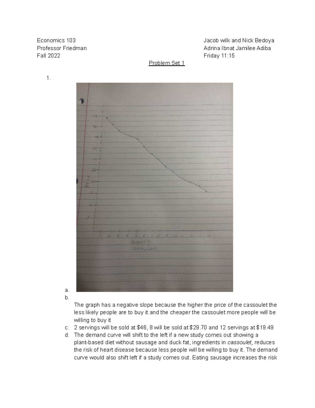 Econ #1 - Problem Set Answers - Economics 103 Jacob Wilk And Nick ...