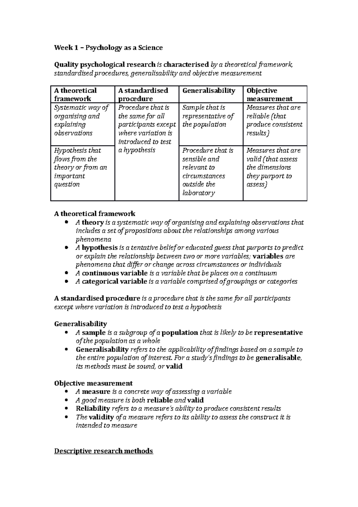 Psychology 101 Notes Topics 1 12 Week 1 Psychology As A Science Psychology 101 Notes Topics 1 12 Week 1 Psychology As A Science