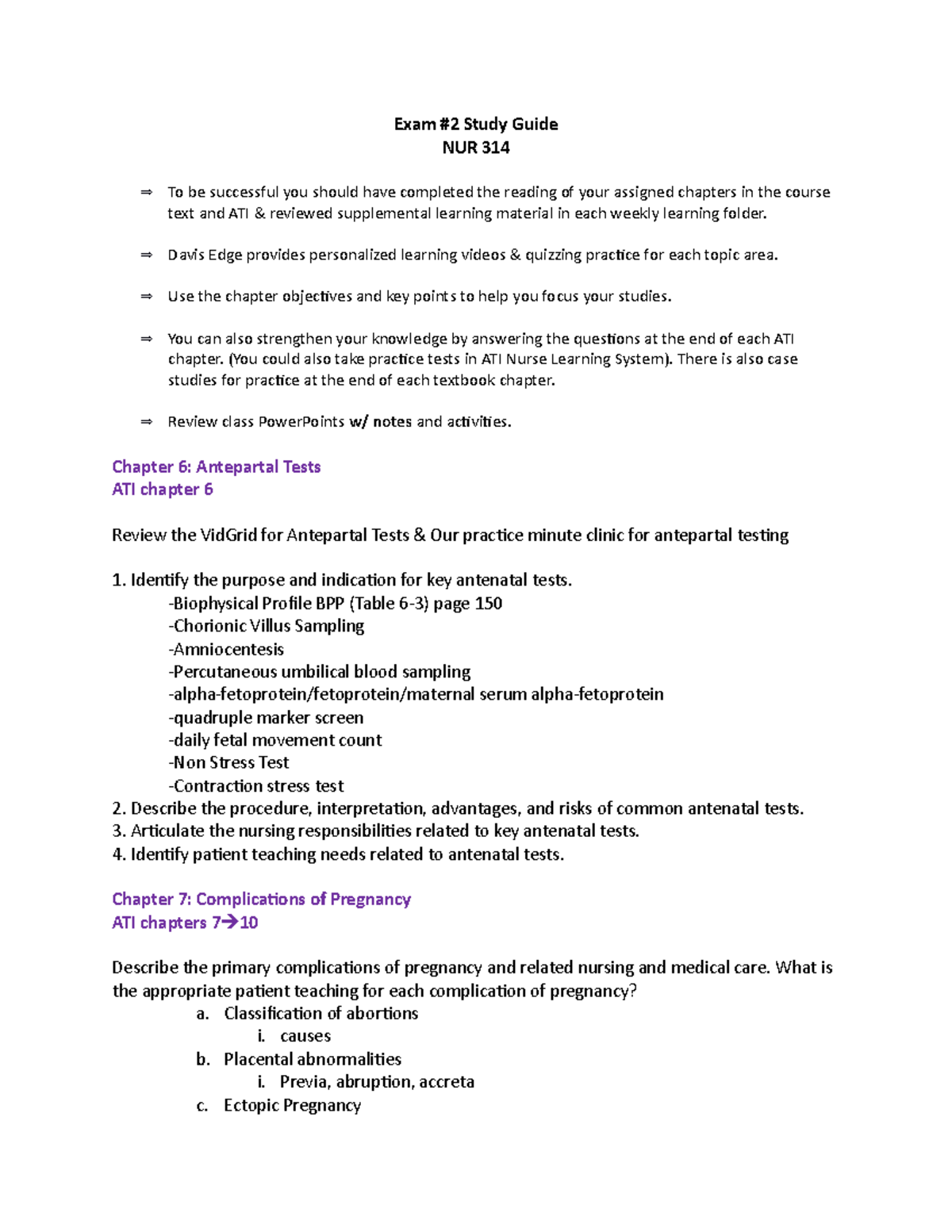 Exam #2 Study Guide - Exam 2 - Exam #2 Study Guide NUR 314 To Be ...