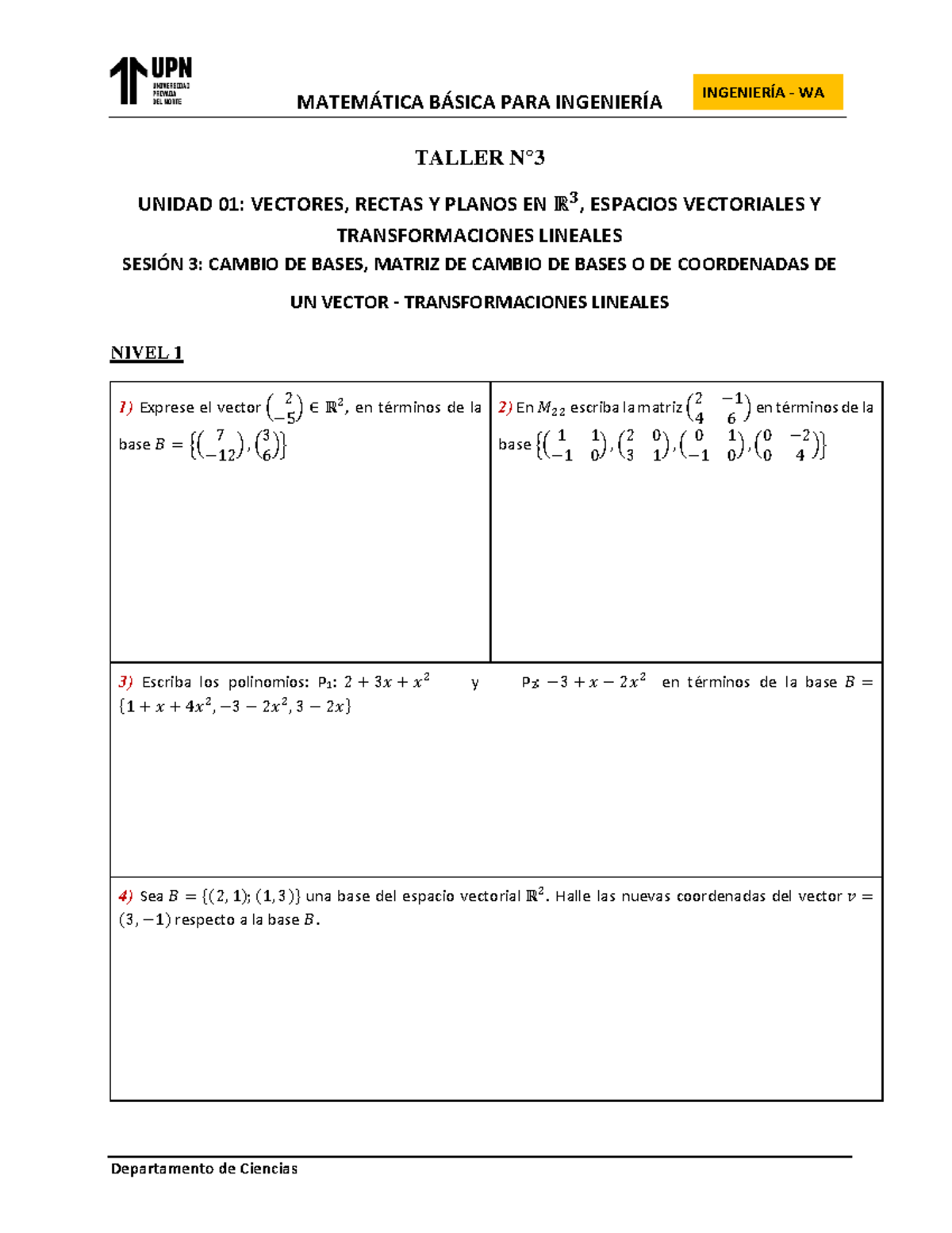 Taller de la Semana 03 - MATEMATICA BASICA - TRABAJO DE CAMPO 3 ...