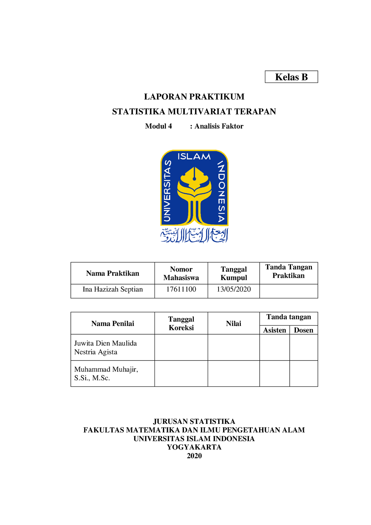 Analisis Multivariat - Analisis Faktor - Kelas B LAPORAN PRAKTIKUM ...