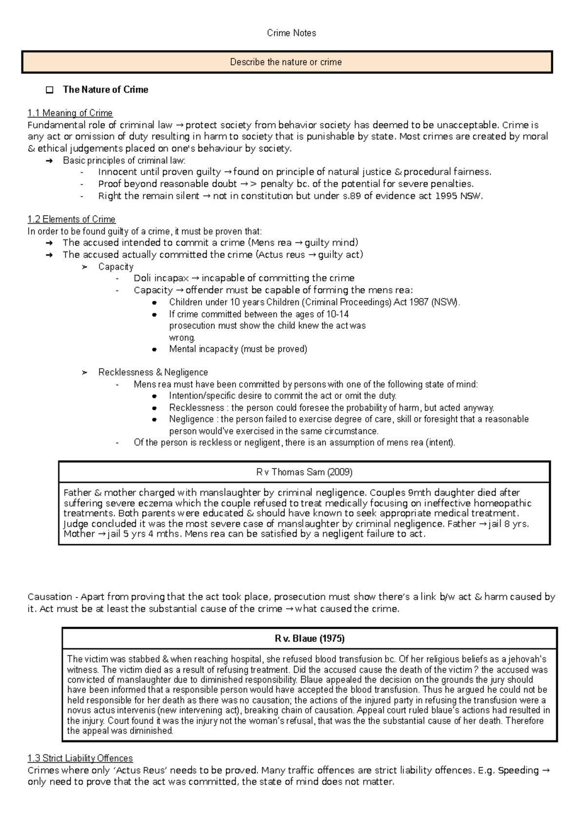 Crime notes - Crime Notes Describe the nature or crime The Nature of ...