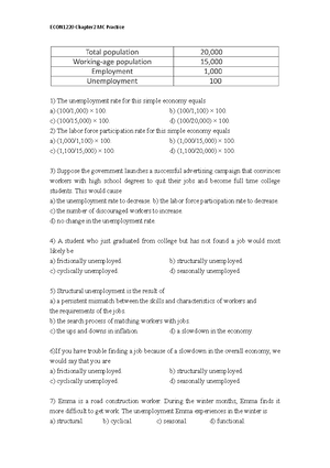 ECON1220 Practice Multiple Choices3 (with No Answer) - ECON1220 ...