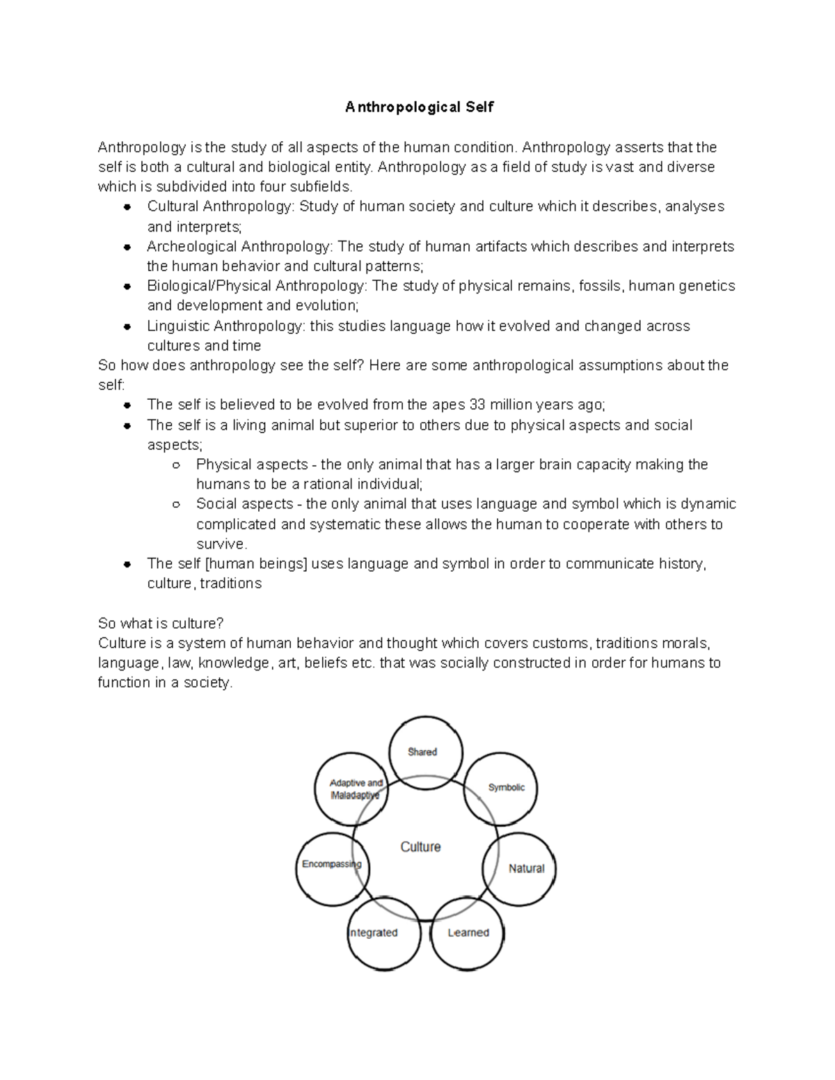 Topic 3 Anthropological Self - Anthropological Self Anthropology is the ...