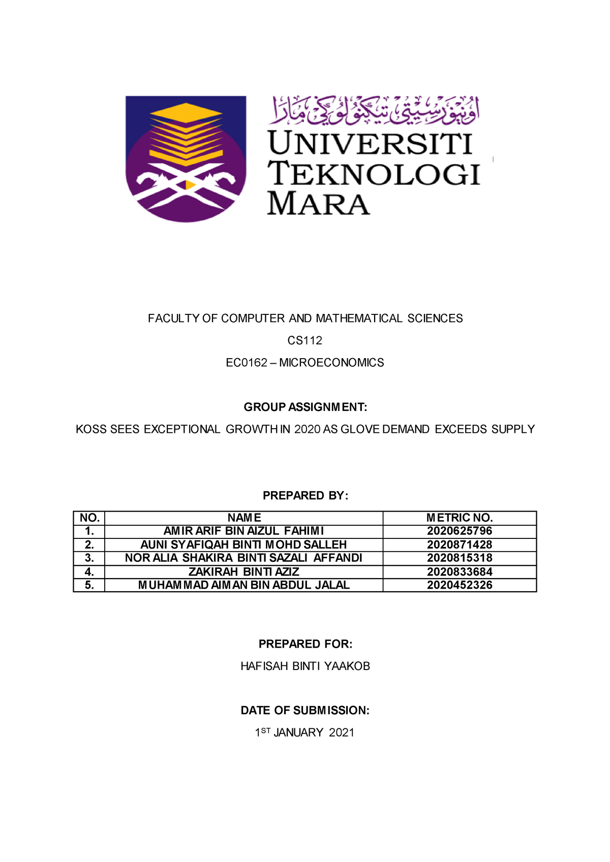 Exceptional Demand ON Glove Group 3 1C - FACULTY OF COMPUTER AND ...