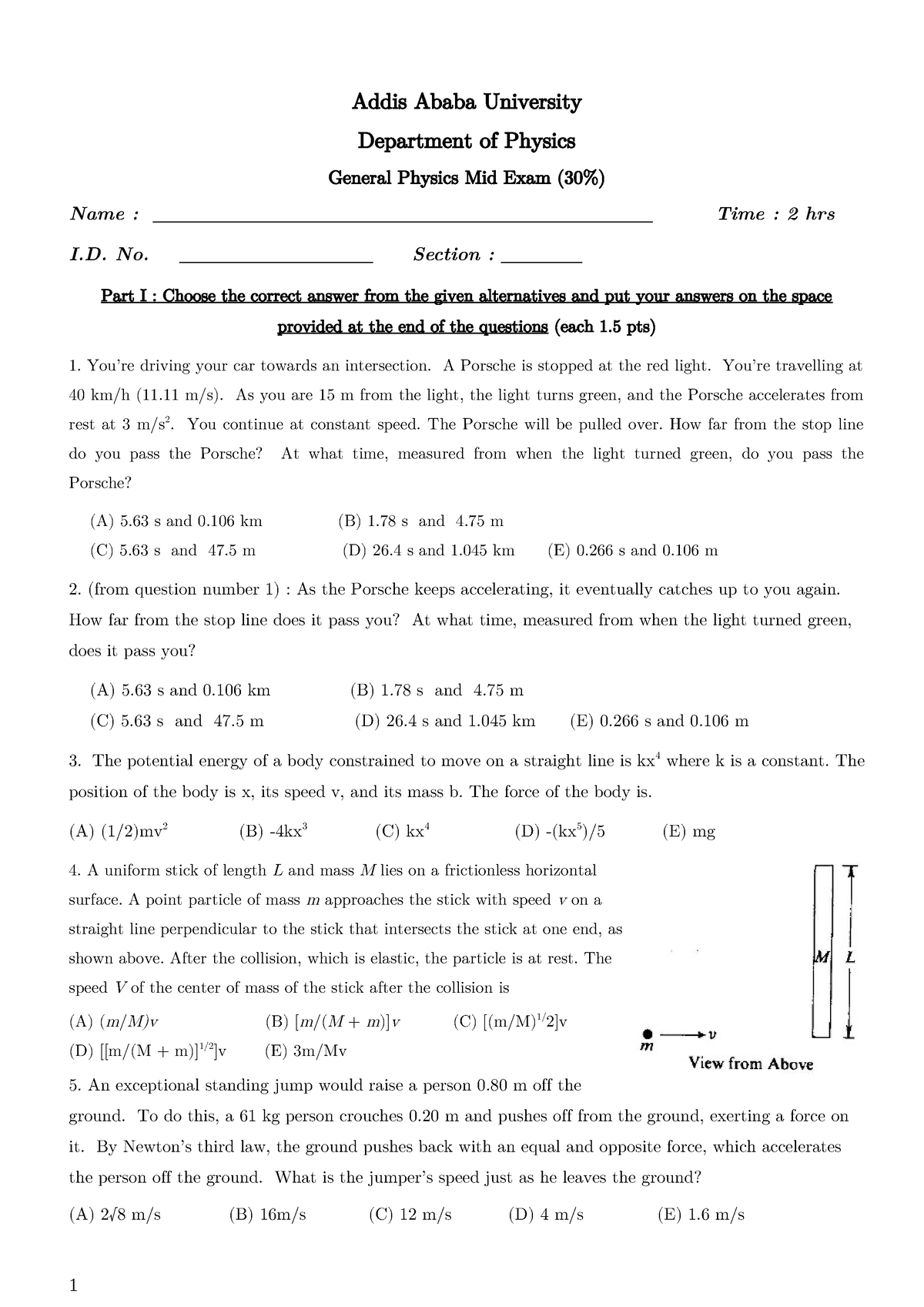 General Physics Mid - Addis Ababa University Department Of Physics ...