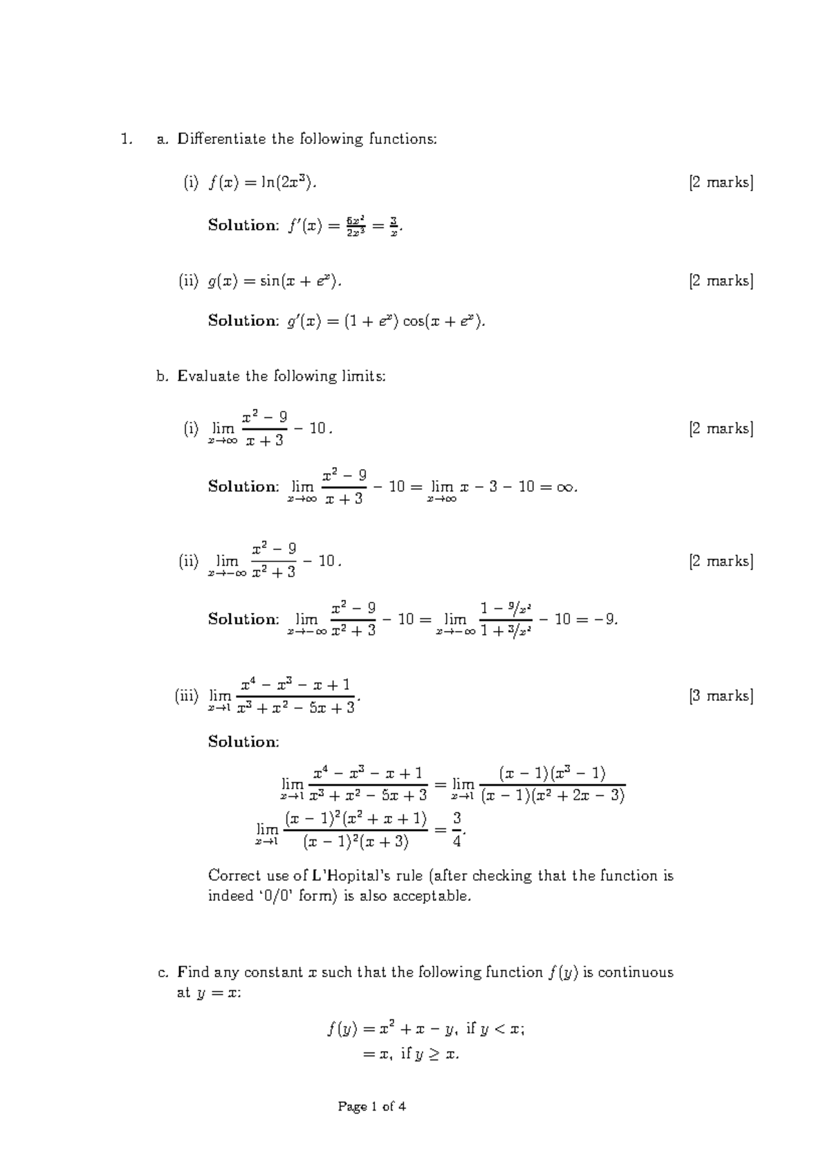 Calculus exam 2022 solutions short - a. Differentiate the following ...