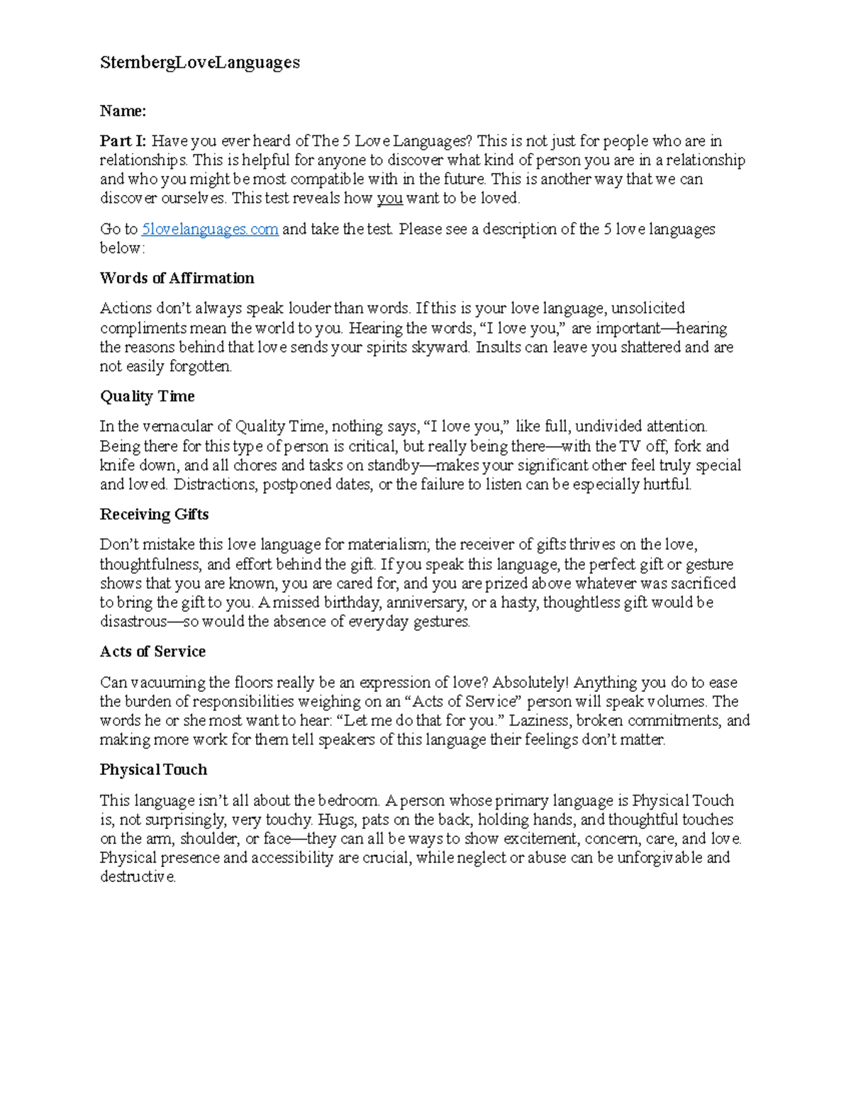 Sternberg Love Languages Name Part I Have You Ever Heard Of The 5 