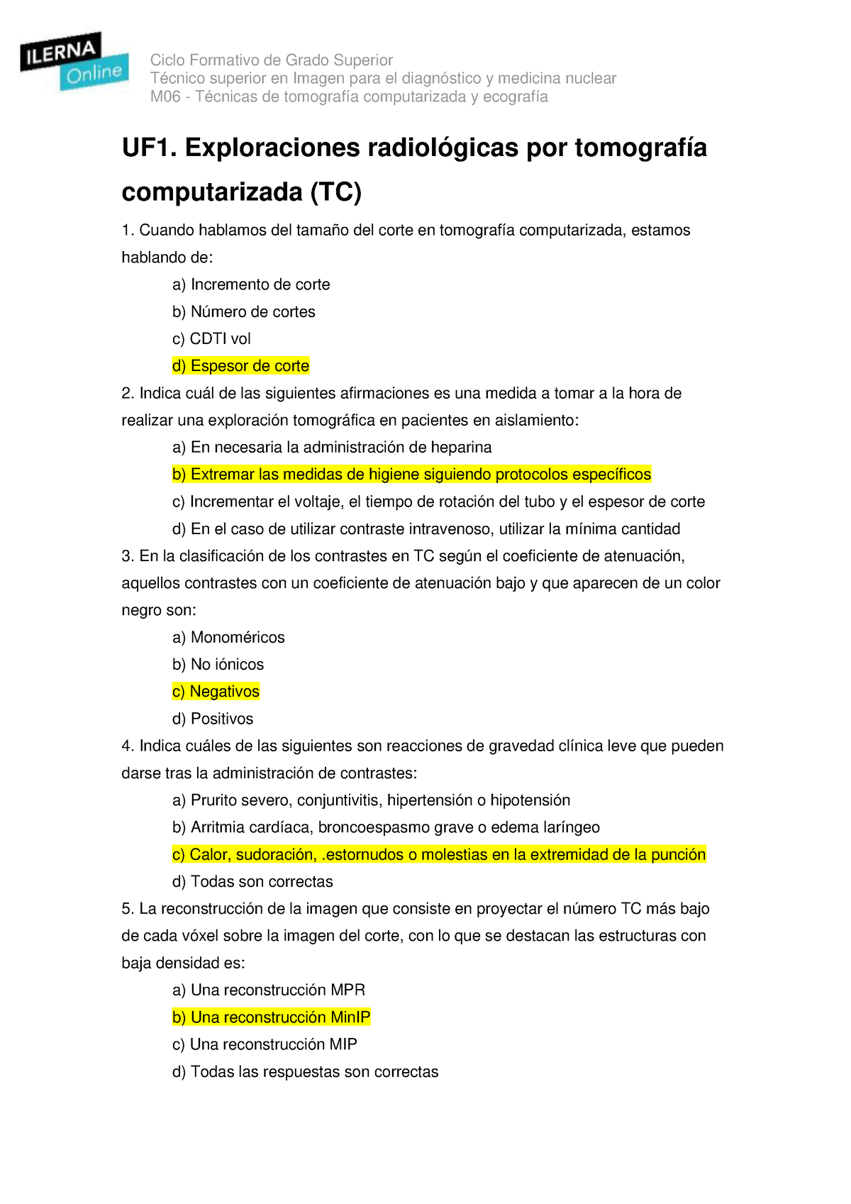 Soluciones Examen Modelo T Cnico Superior En Imagen Para El