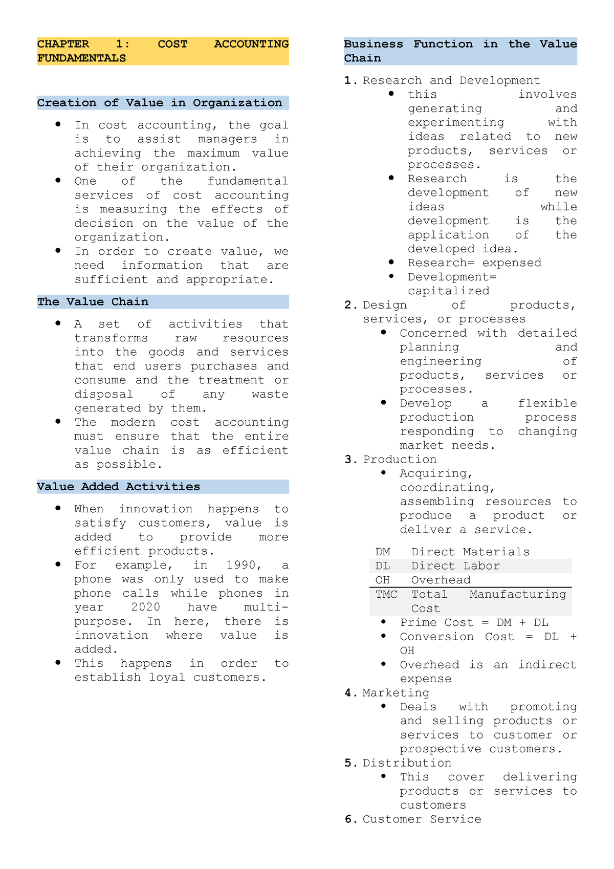 Chapter 1 - Notes - CHAPTER 1: COST ACCOUNTING FUNDAMENTALS Creation Of ...