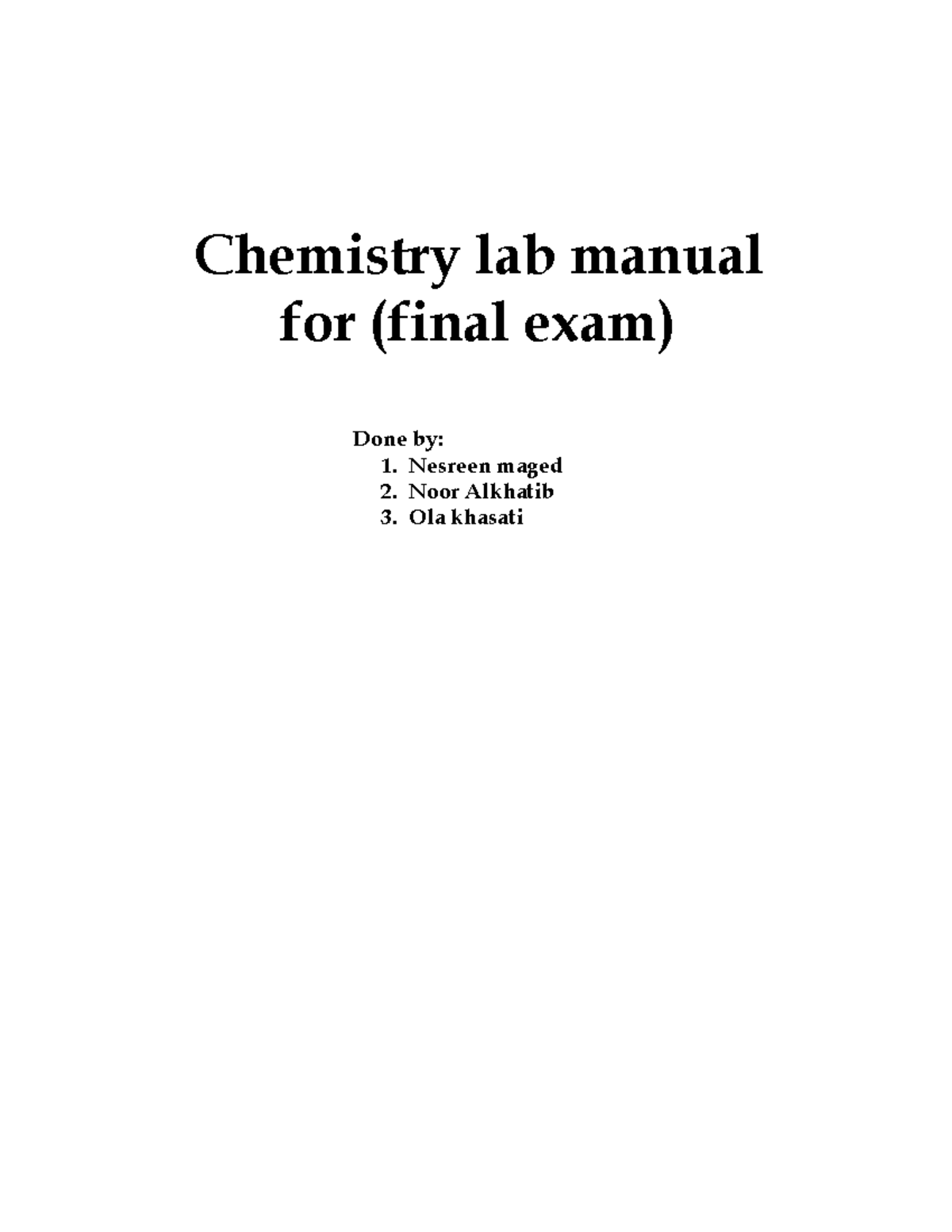 Pdf. Chemistry Lab (final) Chemistry lab manual for (final exam) Done