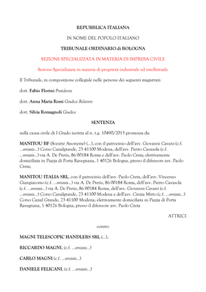 Trib Bologna 24 04 2017 - Tutela del segreto di Impresa Prof.ssa Motti -  REPUBBLICA ITALIANA IN NOME - Studocu