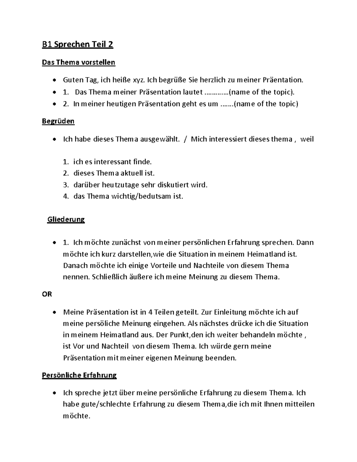 B1 Sprechen Teil 2 Schreiben Teil For Goethe Notes B1 Sprechen Teil 