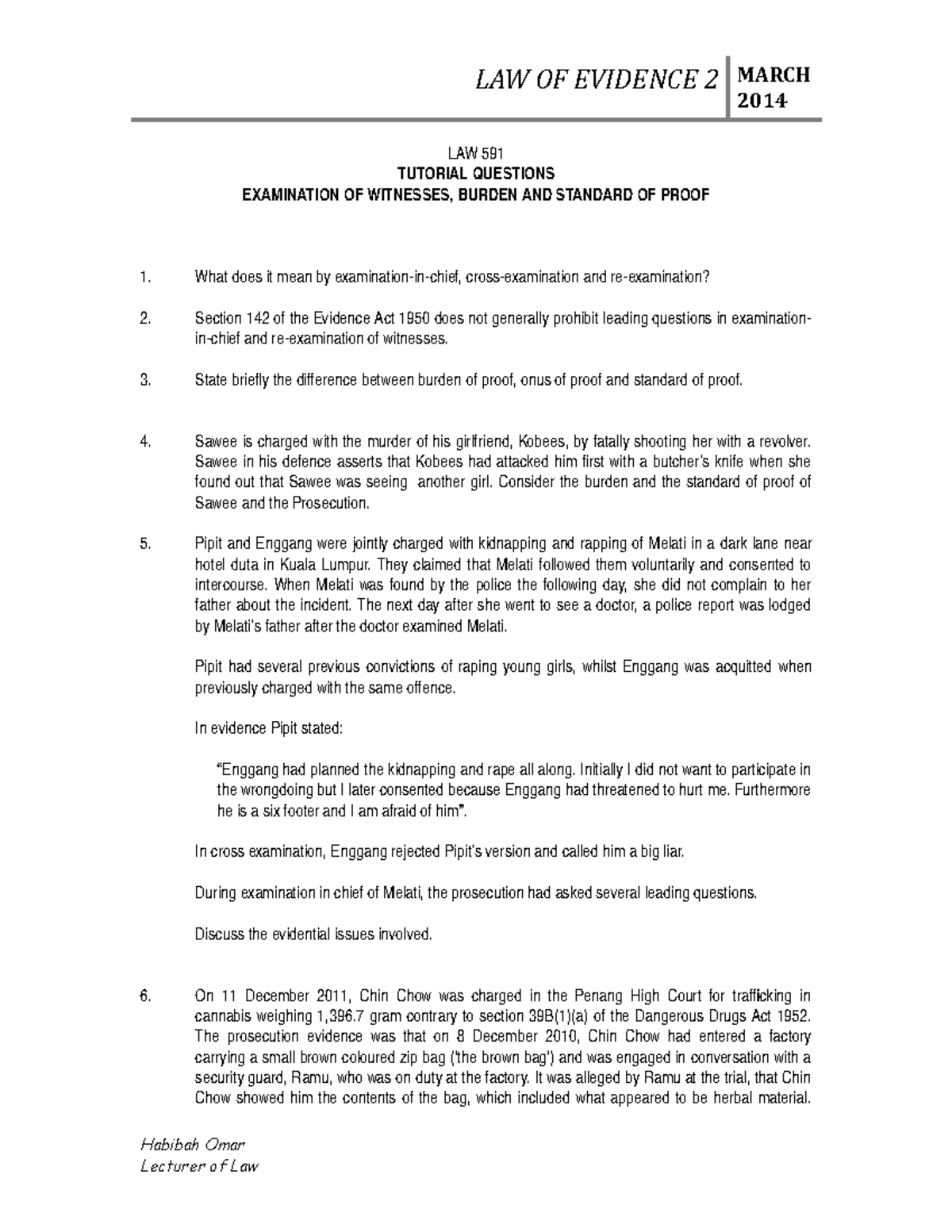 LAW578 Tutorial Questions 4 Burden AND Standard OF Proof - Law of ...