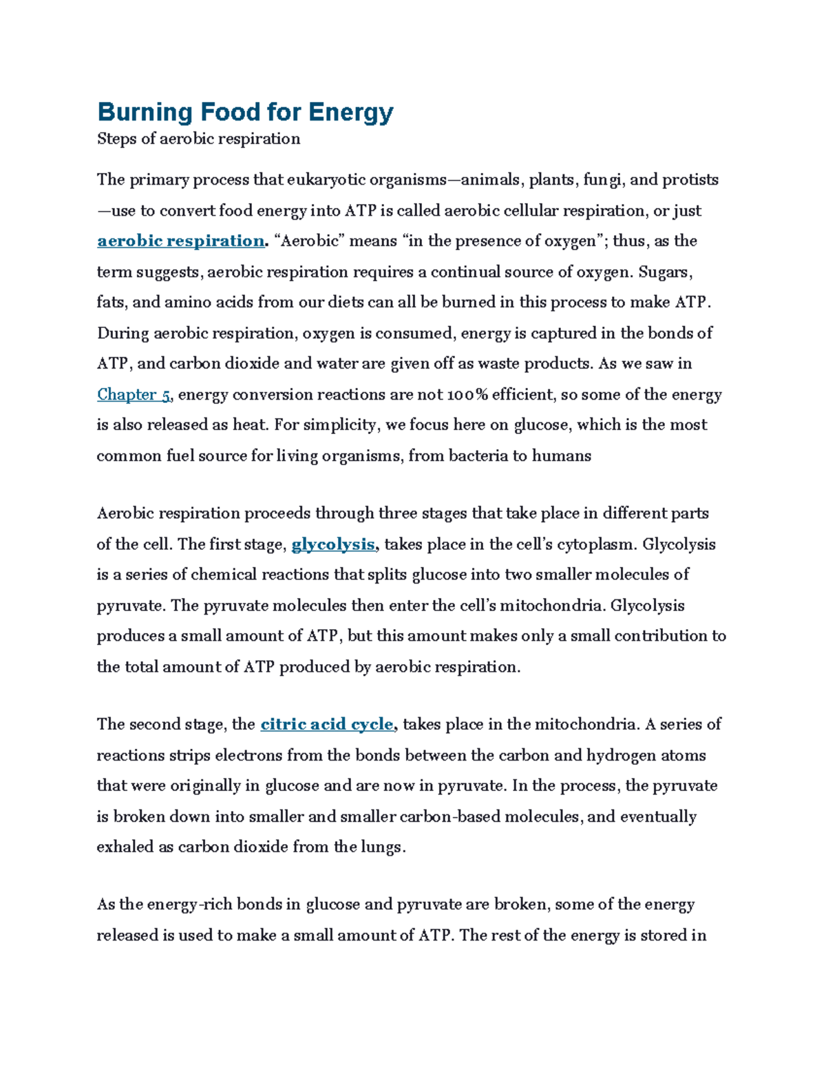 Bio ch. 6.4 Burning Food for Energy Burning Food for Energy Steps of