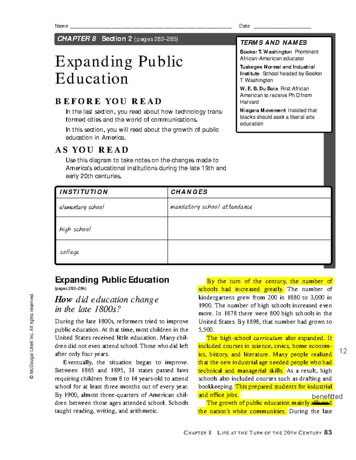 Notes+8-2 - plessy and ferguson - © McDougal Littell Inc. All rights ...