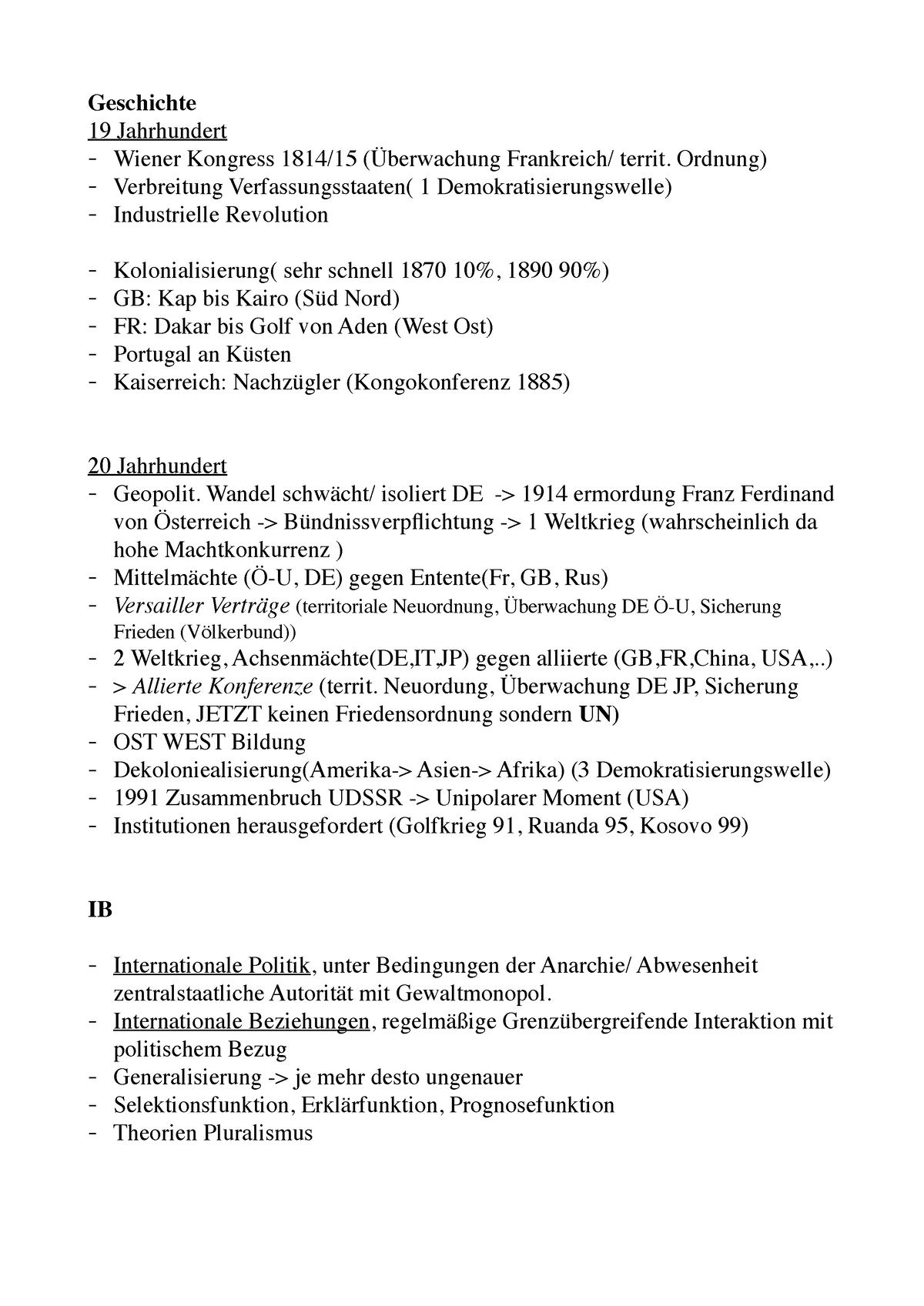 Ib Lernbegriffe Zusammenfassung Einführung In Die Internationalen Beziehungen Geschichte 19 2691