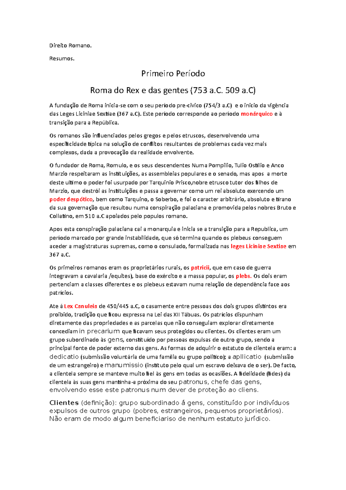 Direito Romano- resumos - Direito Romano. Resumos. Primeiro Período ...