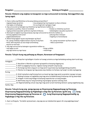 Unang Panahunang Pagsusulit - UNANG PANAHUNANG PAGSUSULIT KOMUNIKASYON ...