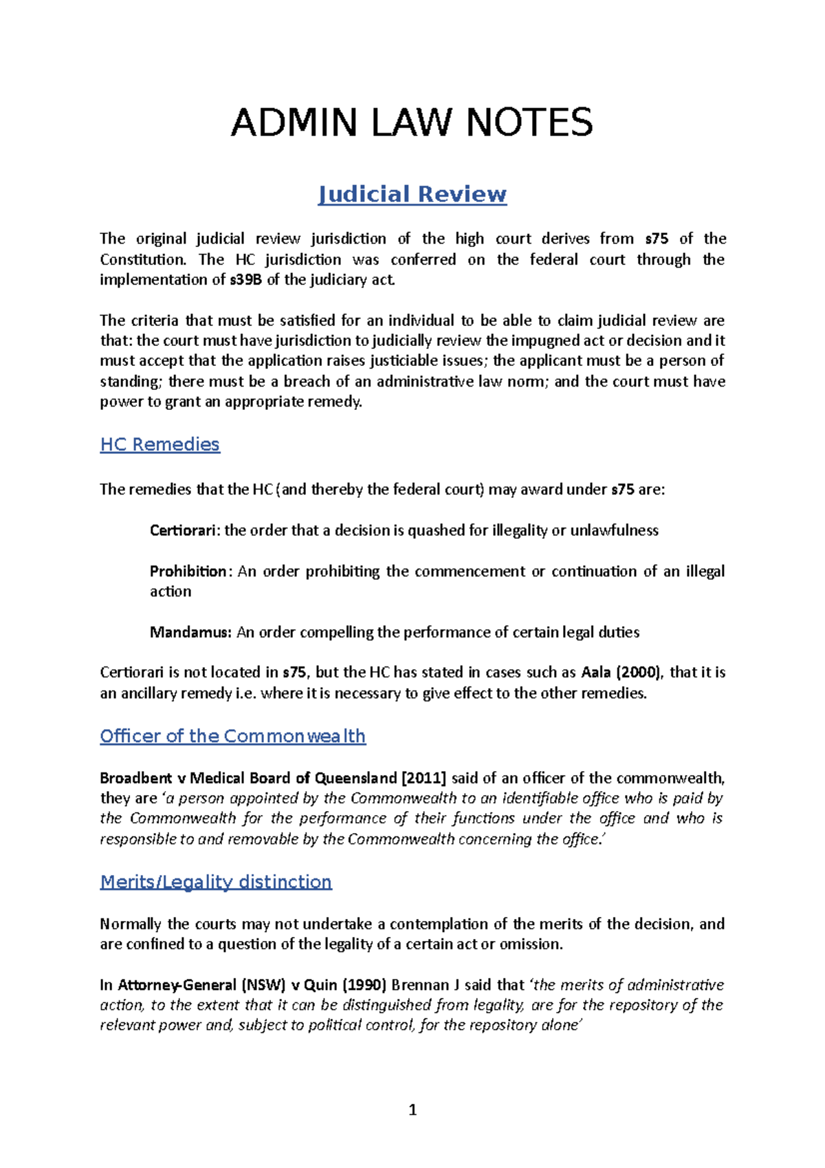 Admin LAW EXAM Notes - ADMIN LAW NOTES Judicial Review The original ...