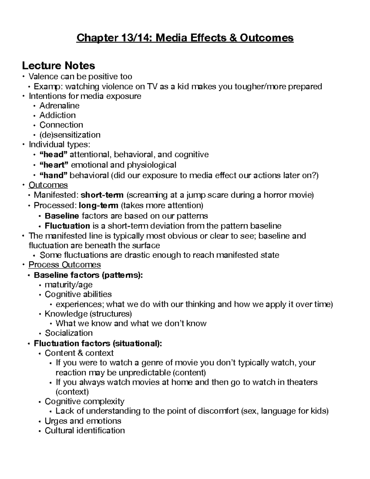 Chapter 13:14 Lecture Notes - Chapter 13/14: Media Effects & Outcomes ...