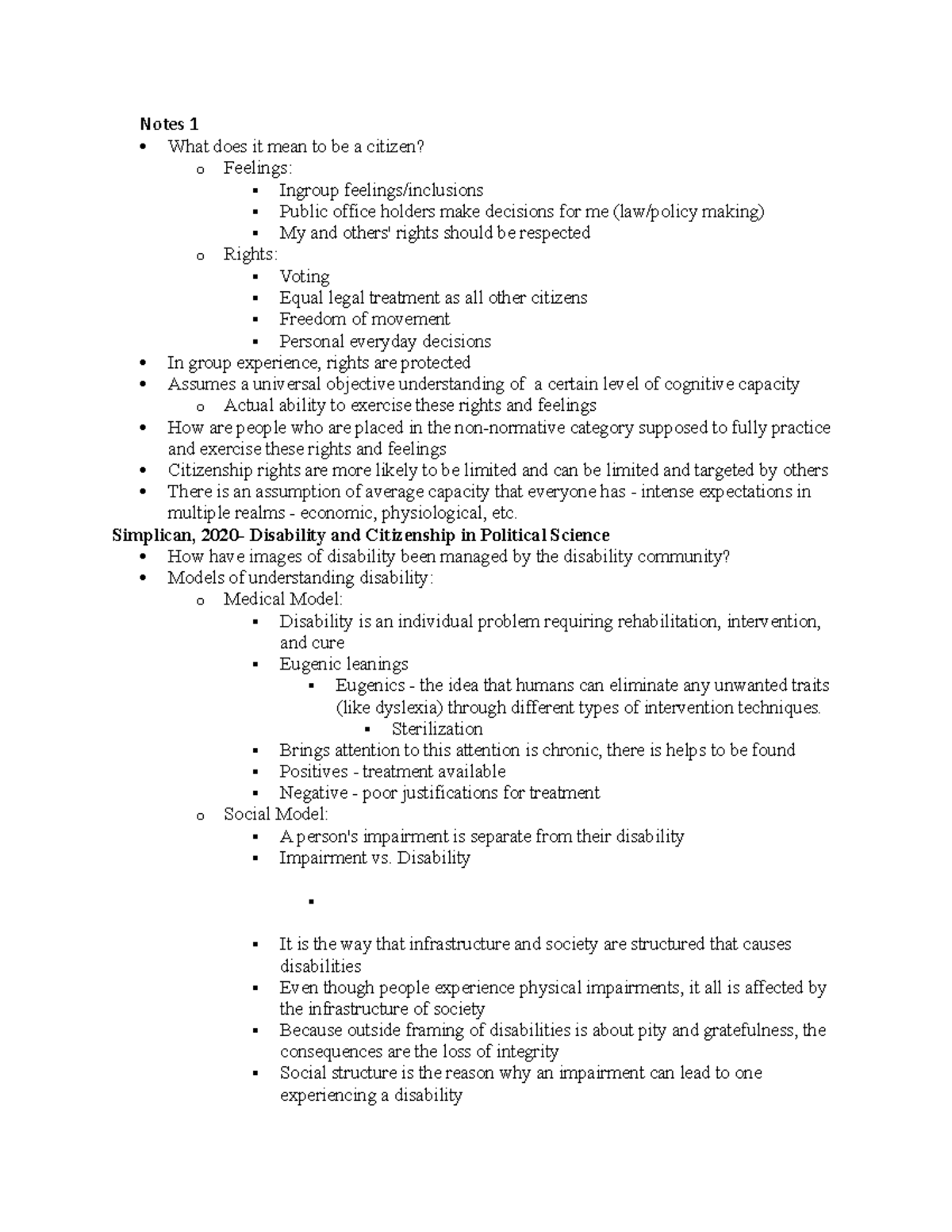 PSC 201 Class Notes Nov. 17 - Notes 1 What does it mean to be a citizen ...