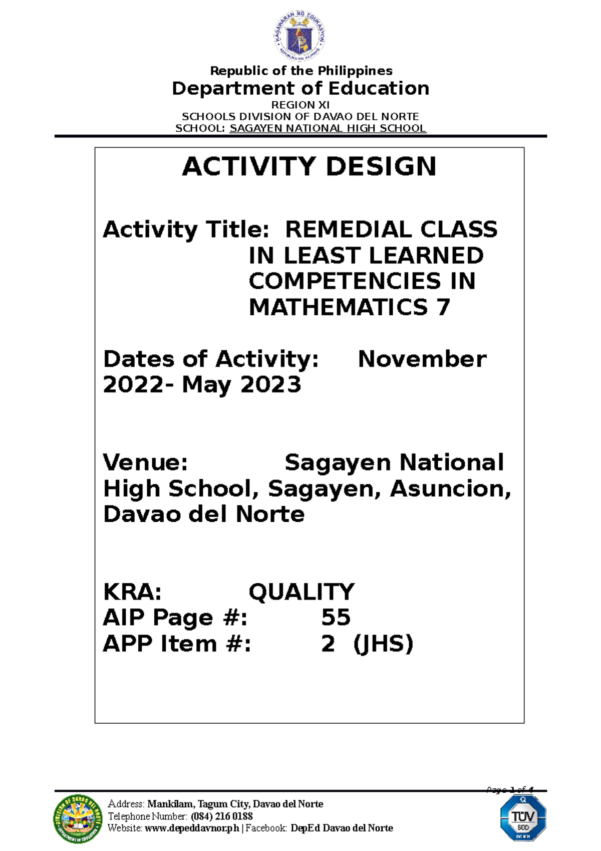 Remidial Class 2022 Ad Department Of Education Region Xi Schools Division Of Davao Del Norte 7859