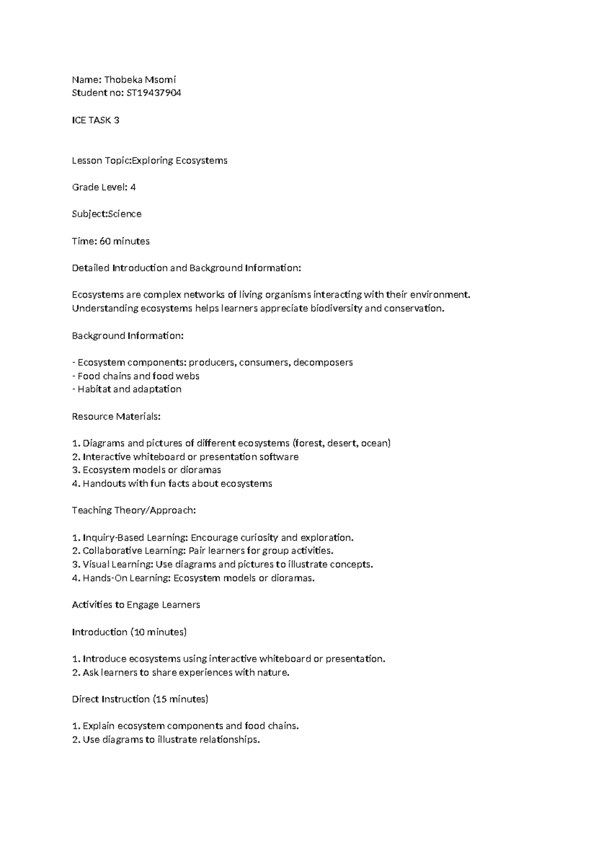 Task 3 social science - Task - Name: Thobeka Msomi Student no: ST ICE ...