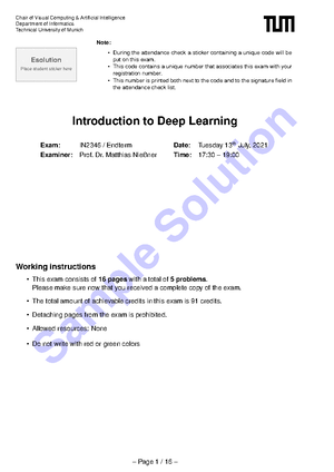 I2DL - I2DL Mock Exam important points - Introduction to Deep Learning ...