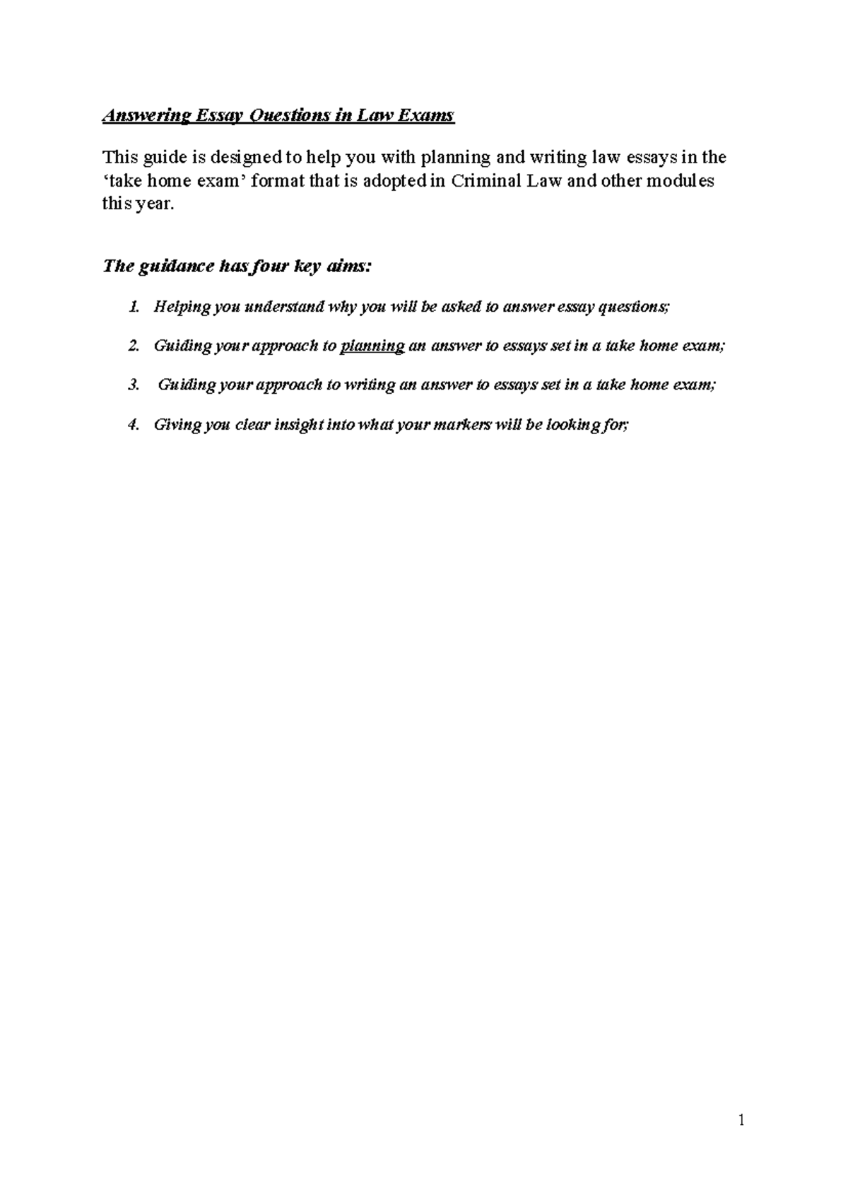 Guidance-Writing Essay Questions for Criminal Law Exam - Answering ...