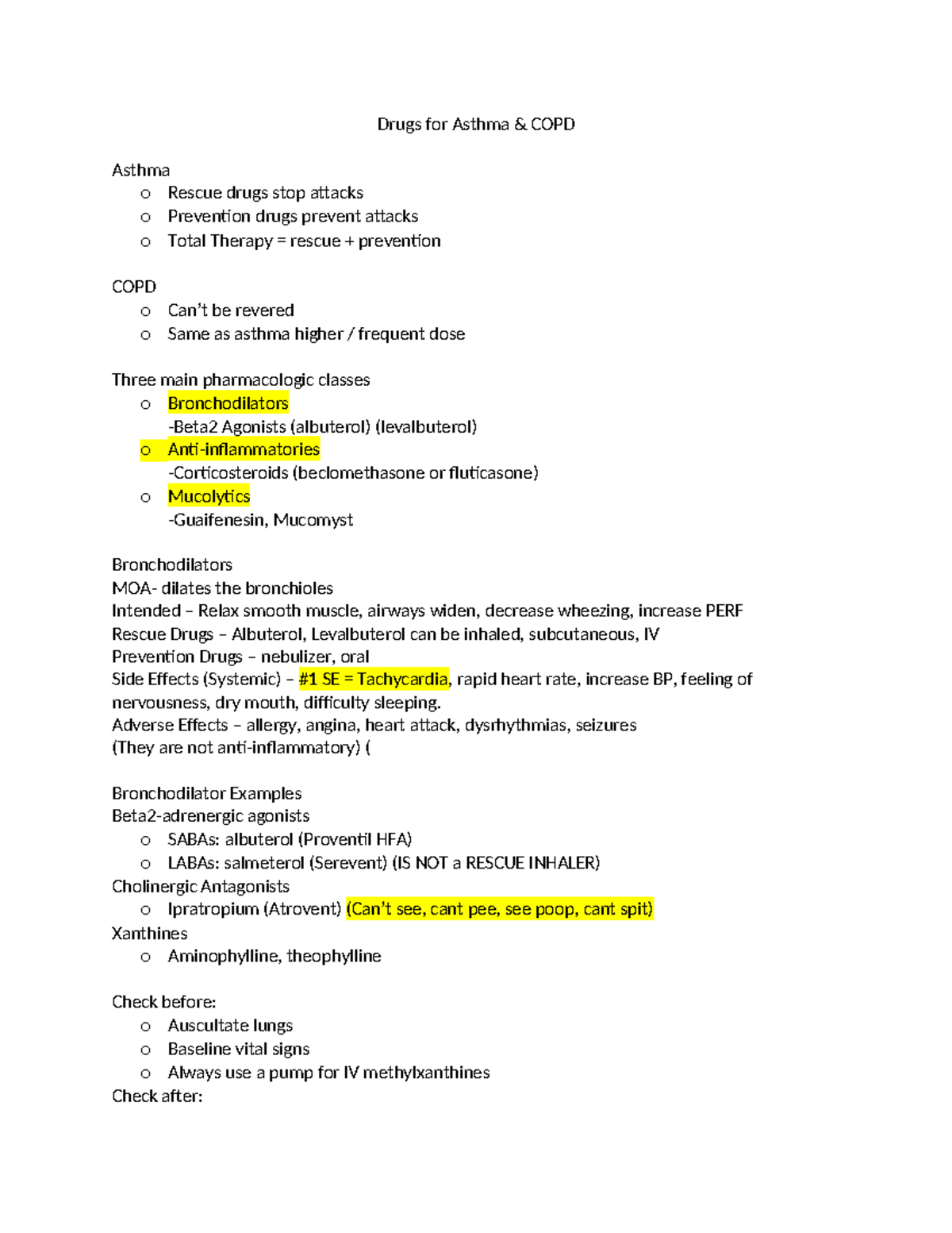 Drugs for Asthma - notes - Drugs for Asthma & COPD Asthma o Rescue ...