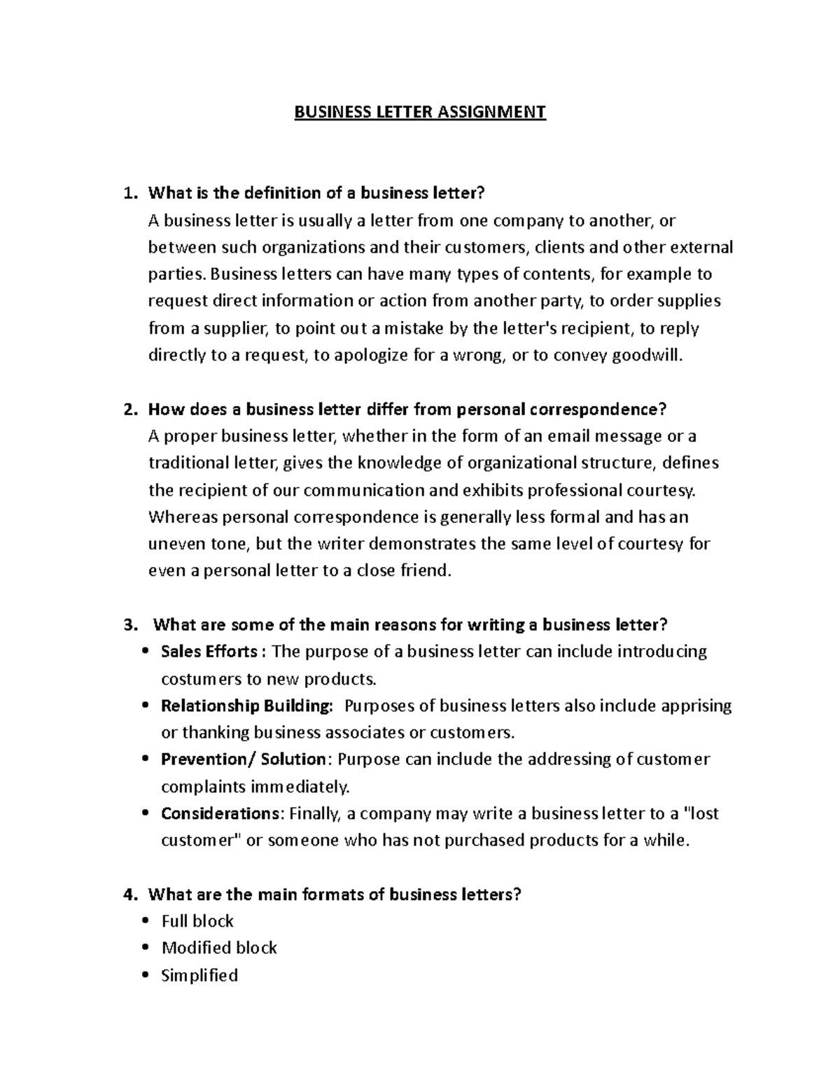 Business Letter Assignment BUSINESS LETTER ASSIGNMENT What is the