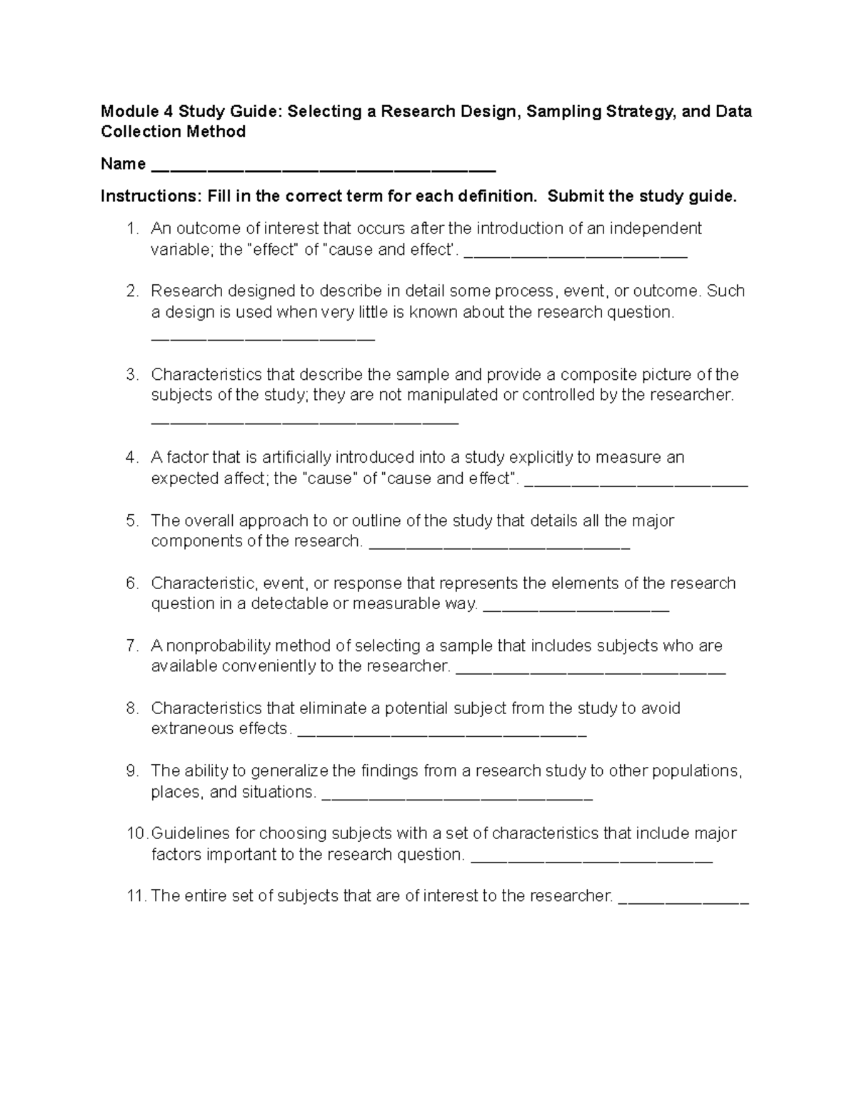 NUR 4310 Module 4 Study Guide - Module 4 Study Guide: Selecting A ...