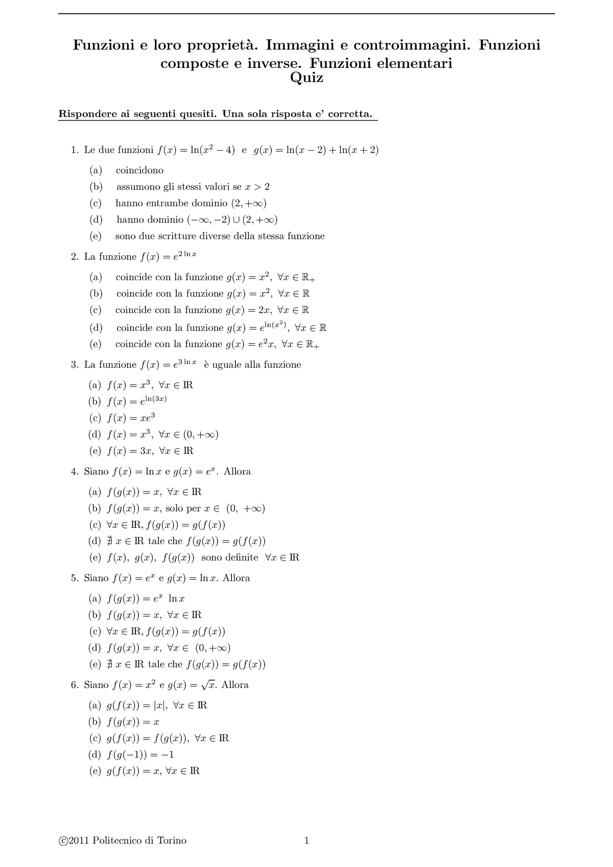 Test 3 Test Analisi Matematica I 16acflz Funzioni Loro Propriet Immagini Studocu