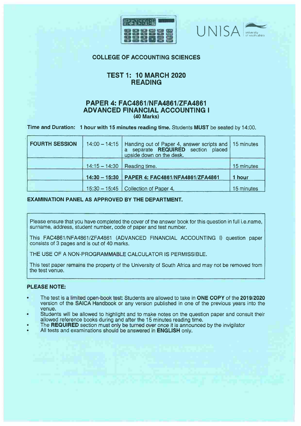 FAC4861 NFA4861 ZFA4861 Reading For Test 1 On 24 March 2020 - FAC4861 ...