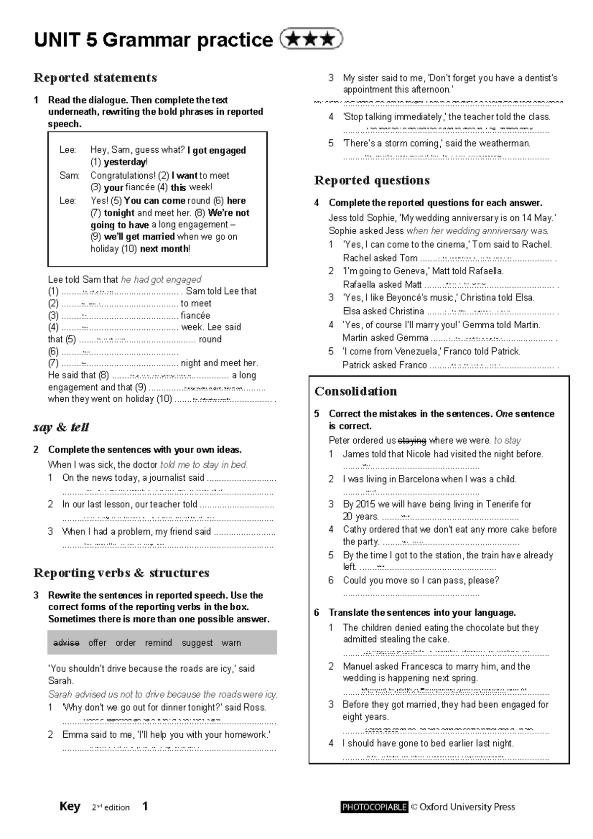 Key2e L1 worksheets grammar unit 5 3star - UNIT 5 Grammar practice ...