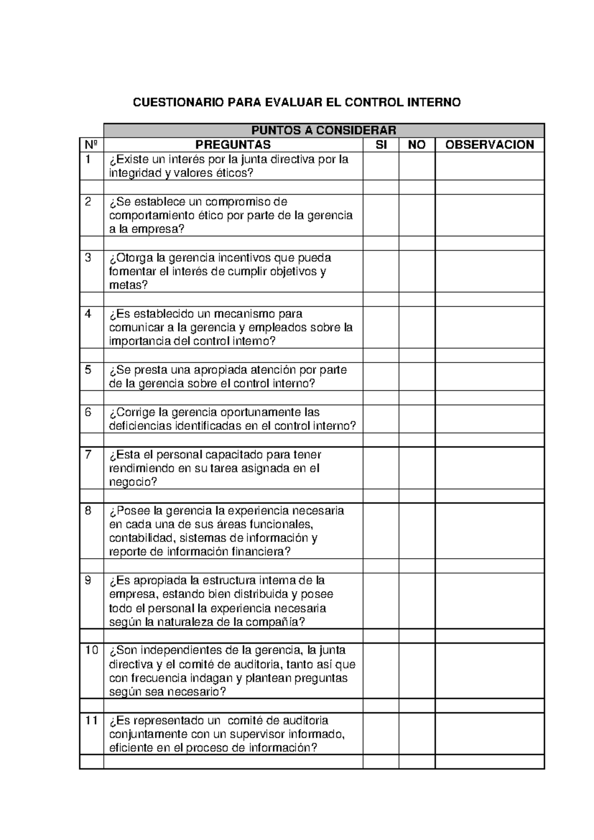 Modelo DE Cuestionario DE Control Interno - CUESTIONARIO PARA EVALUAR ...