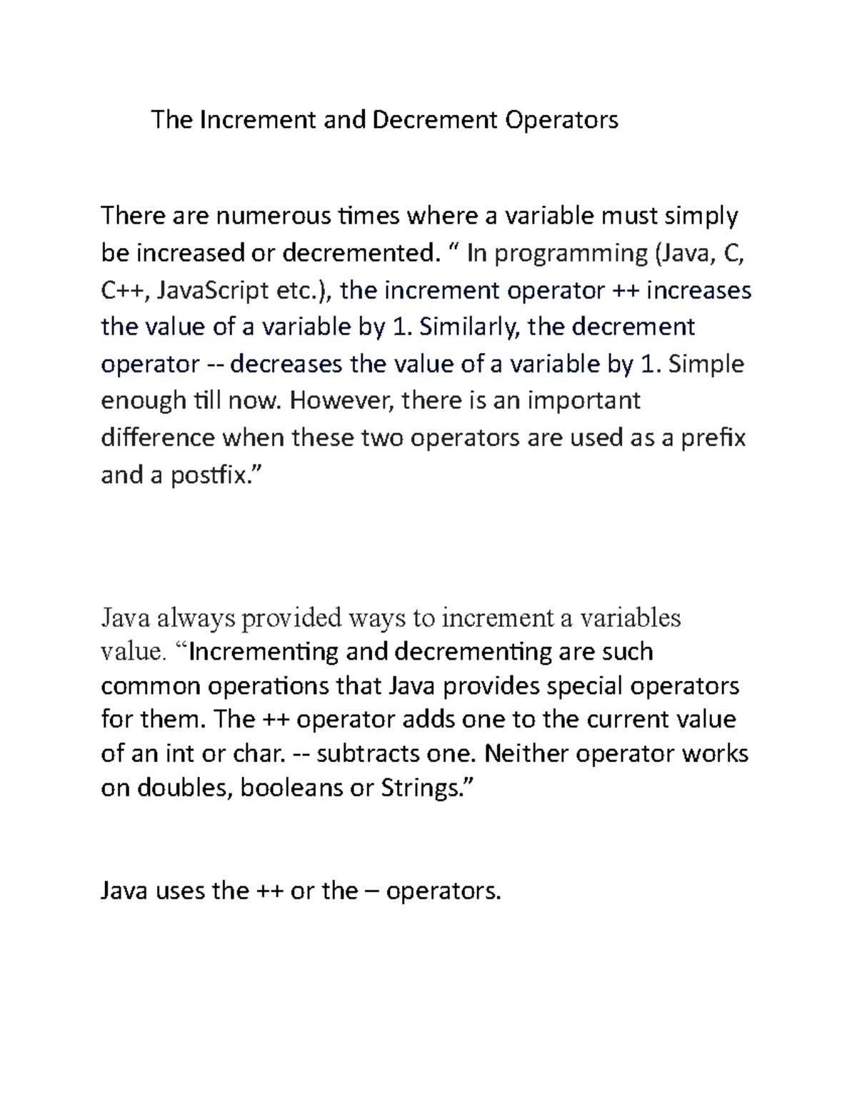 java-programming-1-java-notes-the-increment-and-decrement-operators