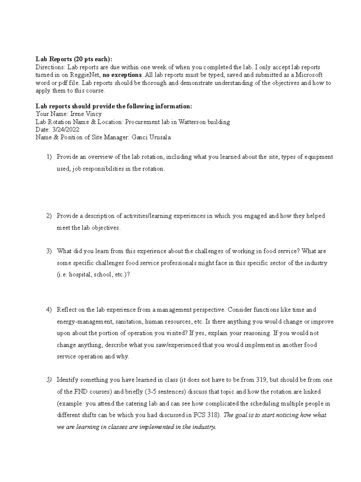 Knife skill lab Lab Reports (20 pts each) Directions Lab reports