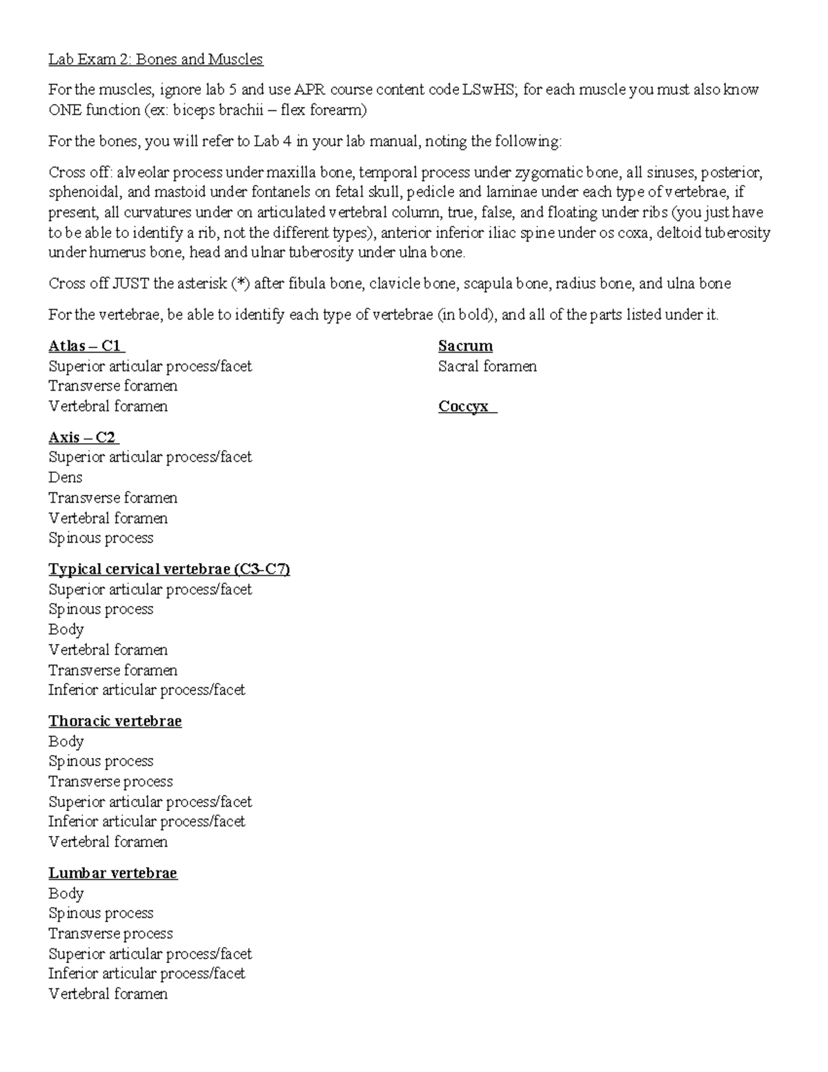 Lab+Exam+2 - . . . - Lab Exam 2: Bones and Muscles For the muscles ...