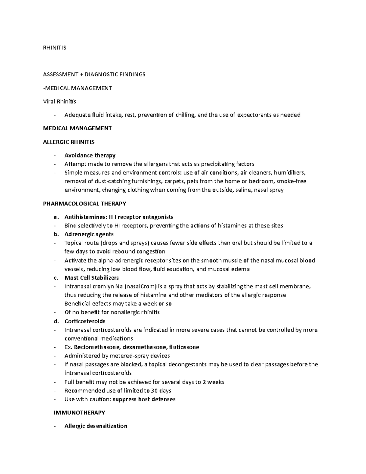Medsurge Respi Complications - RHINITIS ASSESSMENT + DIAGNOSTIC ...