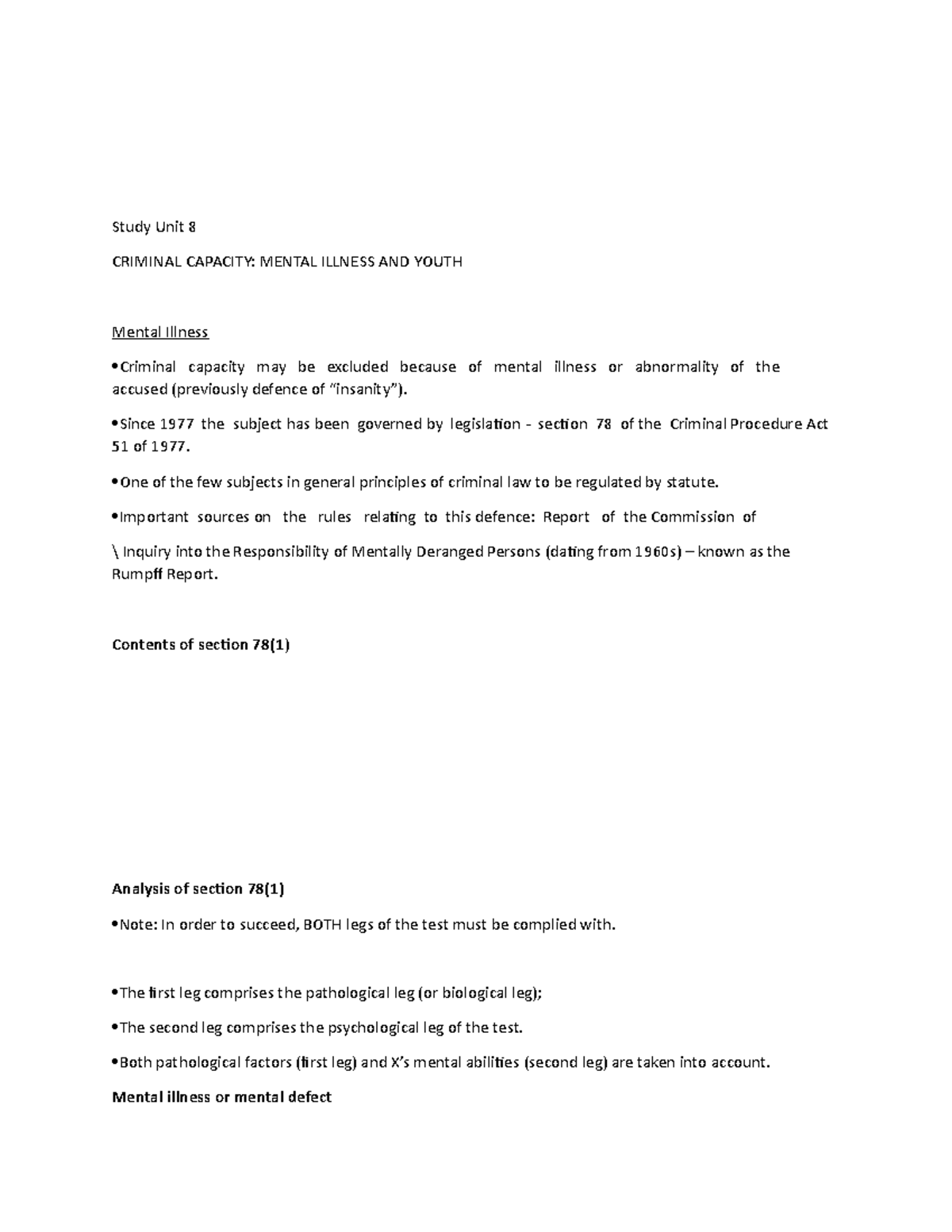 Chapter 8 - Conduct - Study Unit 8 CRIMINAL CAPACITY: MENTAL ILLNESS ...