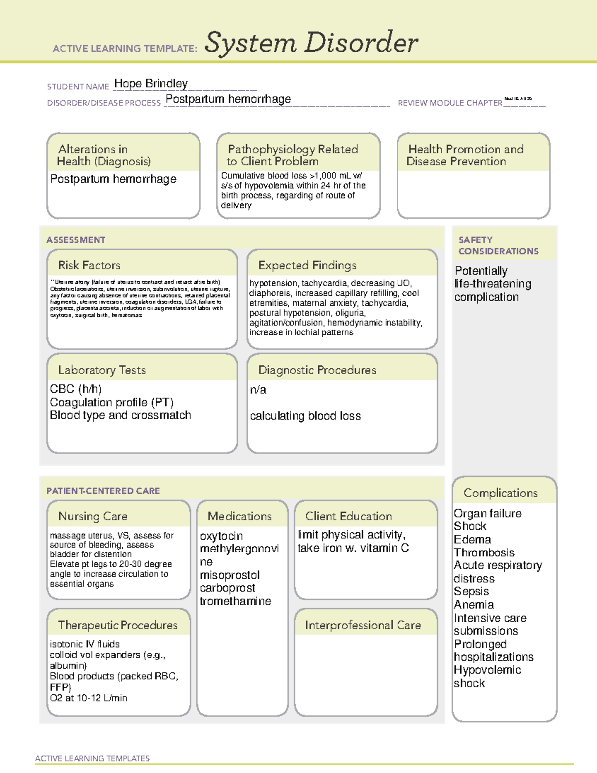 PPH - PPH - ACTIVE LEARNING TEMPLATES System Disorder STUDENT NAME ...